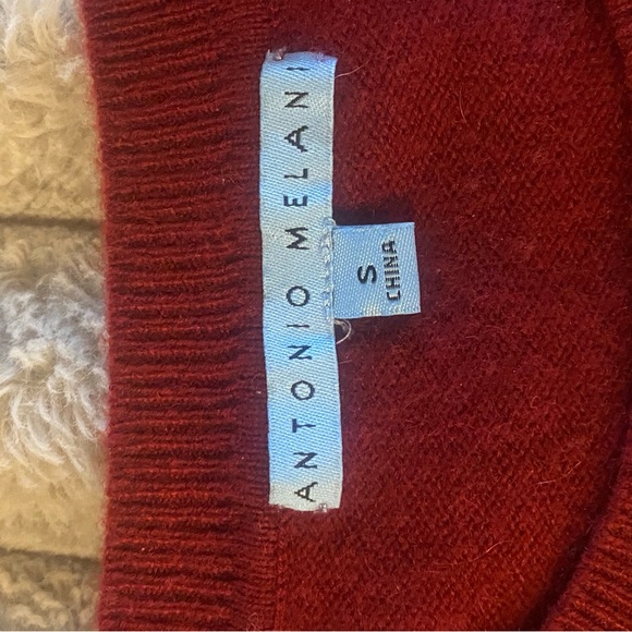 ANTONIO MELANI Red Crew Neck Sweater with Tie size small or medium 100% cashmere - Picture 5 of 6